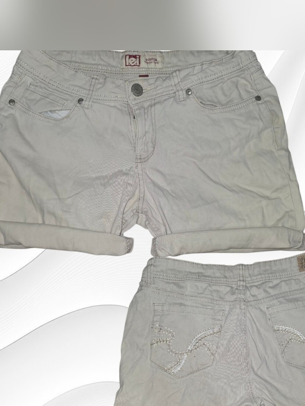 lei Light Gray Rolled-Hem Jean Shorts